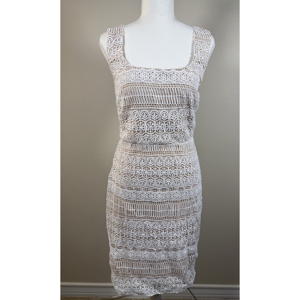 Lulus White Nude Crochet Lace Up Mini Dress XL Bridal Bachelorette‎ Party